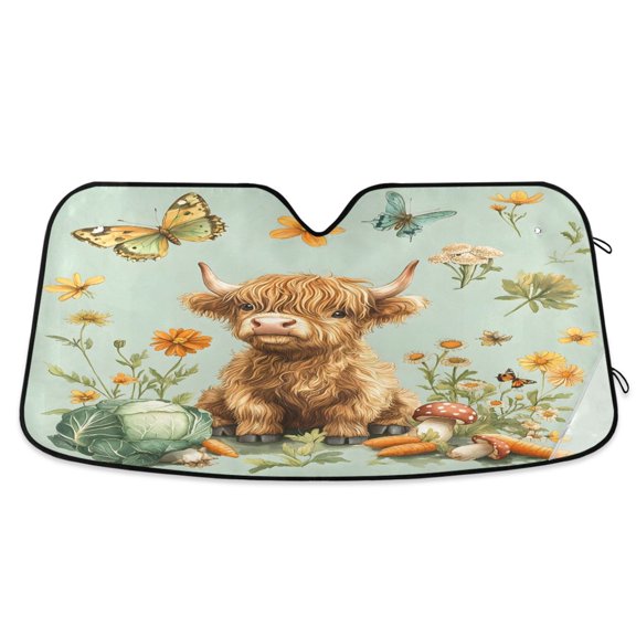 ALAZA Highland Cattle Butterfly Windshield Sun Shade Car Foldable Sun Visor Block UV Rays Protector 55"x27.6"