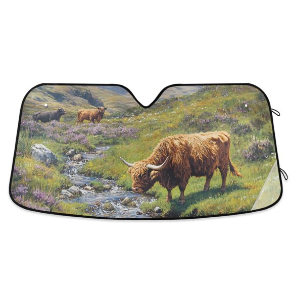 ALAZA Highland Cattle Drinking Windshield Sun Shade Car Foldable Visor Block UV Rays Protector 53"x23.5"