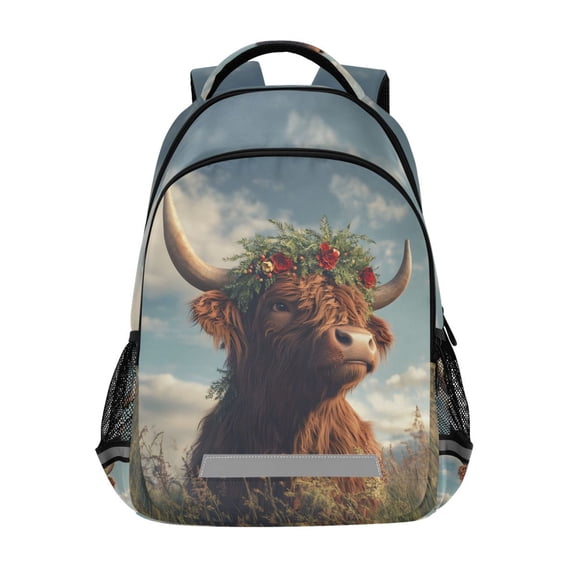 ALAZA Highland Cattle Field Backpack Elementary School Bag Bookbag Travel Rucksack
