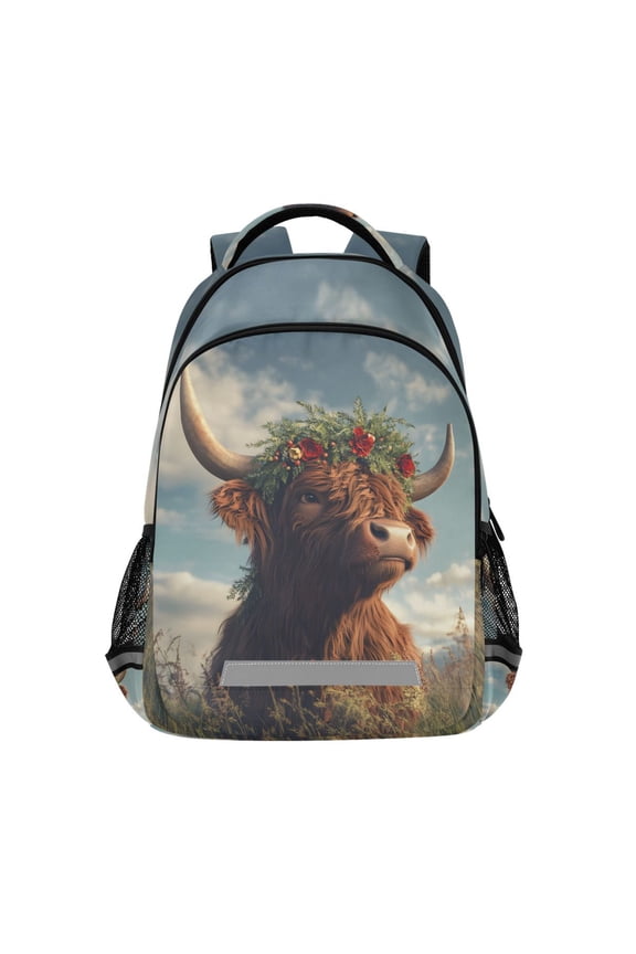 Highland Cattle Field Backpack Elementary School Bag Bookbag Travel Rucksack