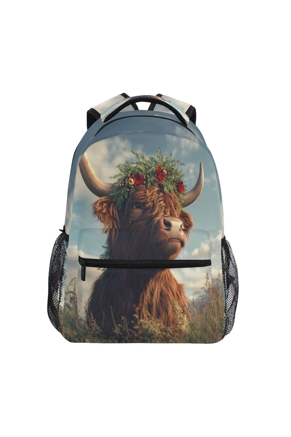 Highland Cattle Field Pattern School Backpack Elementary Stylish Bookbag Laptop Bags Travel Daypack