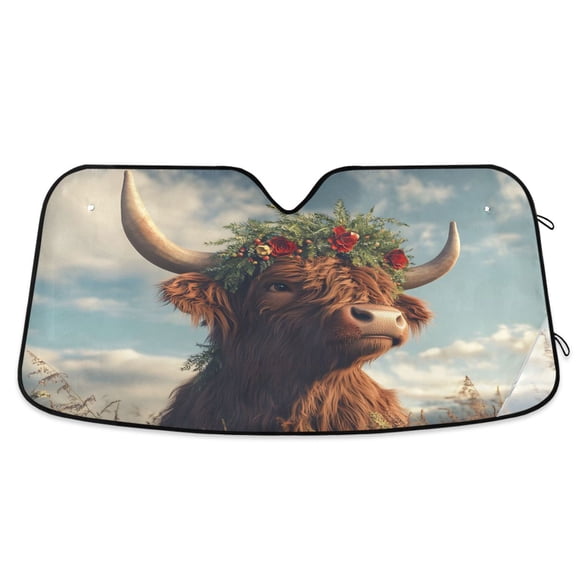 ALAZA Highland Cattle Field Windshield Sun Shade Car Foldable Visor Block UV Rays Protector 53"x23.5"