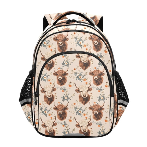 ALAZA Highland Cattle Floral School Backpack Elementary Bag Bookbag Travel Rucksack