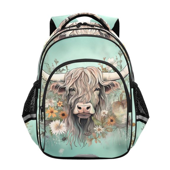 ALAZA Highland Cattle Floral School Backpack Elementary Bag Bookbag Travel Rucksack