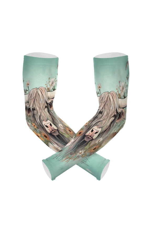 Highland Cattle Floral UV Sun Protection Arm Sleeves UPF 50+ Compression Cooling Sleeve 1 Pair