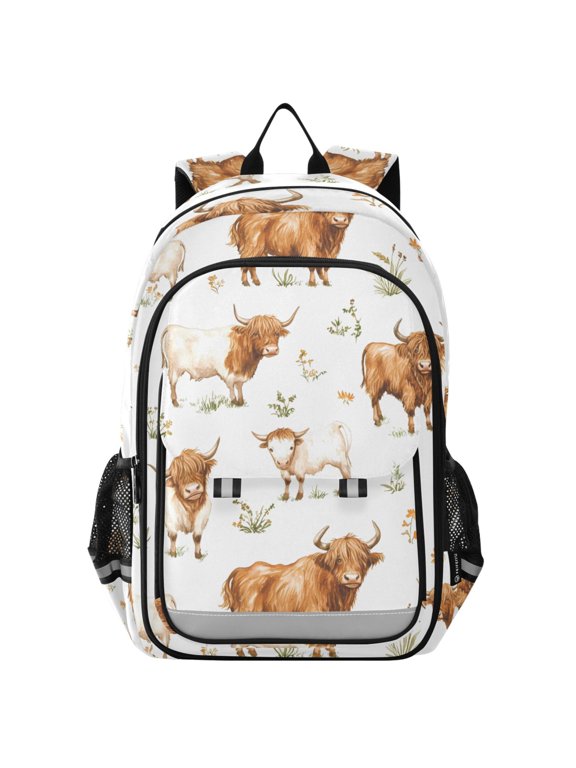 Highland Cattle Flower-w2 Laptop Backpack Purse Travel Bag Casual School Bookbag Rucksack for Women Men