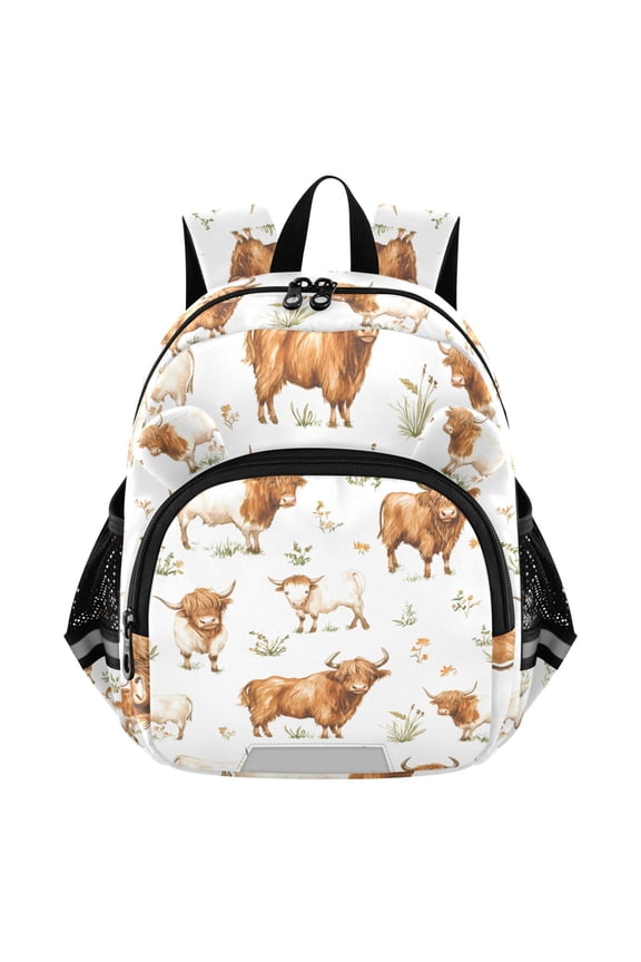 Highland Cattle Flower-w2 Mini Backpack School Bookbag Age 3-7 Medium