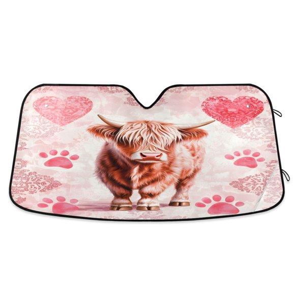 ALAZA Highland Cattle Footprints Windshield Sun Shade Car Foldable Sun Visor Block UV Rays Protector 55"x27.6"