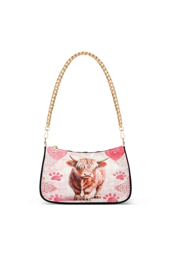 Highland Cattle Footprints Women's Chain Shoulder Bag Hobo Handbag Tote Crossbody Purse