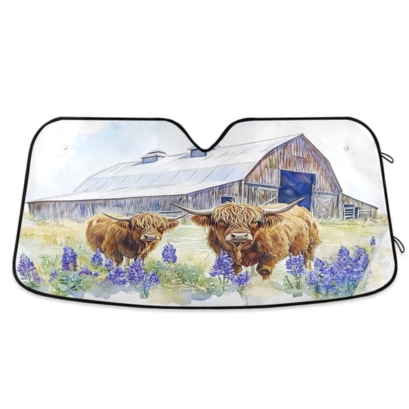 ALAZA Highland Cattle Lavenders Windshield Sun Shade Car Foldable Visor Block UV Rays Protector 55"x27.6"