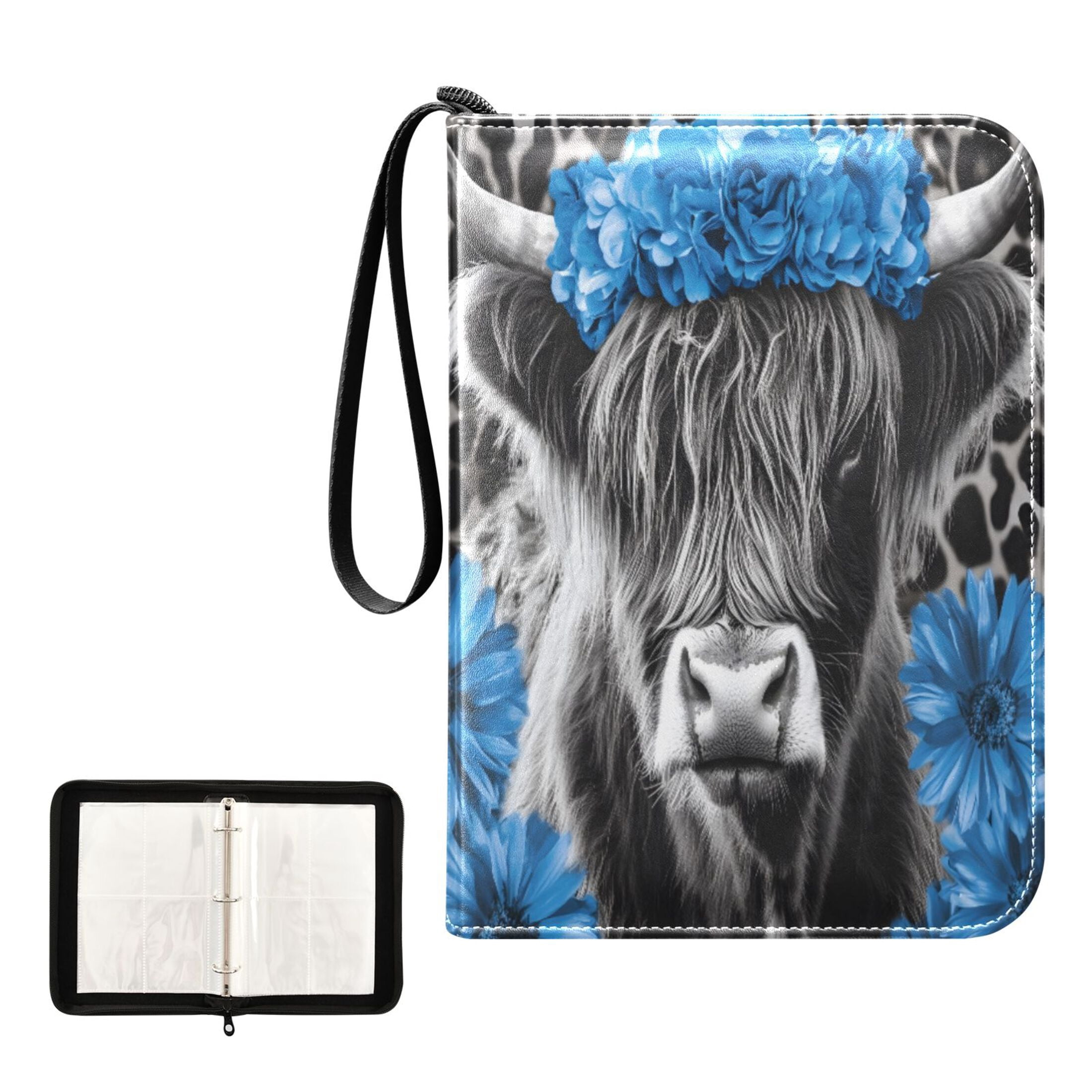 ALAZA Highland Cattle Leopard Trading Card Binder 4 Pocket Cards Collection Album 400 Folder Holder