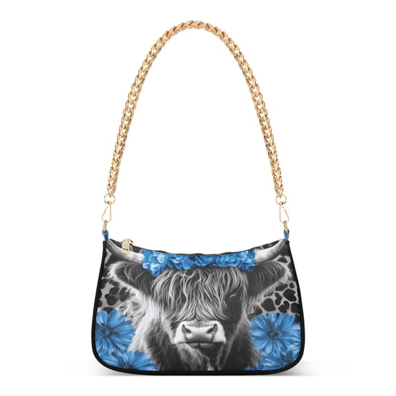 ALAZA Highland Cattle Leopard Women's Chain Shoulder Bag Hobo Handbag Tote Crossbody Purse