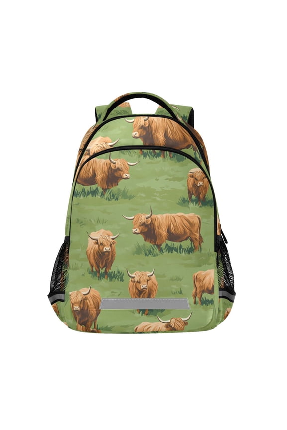 Highland Cattle Meadow Backpack Elementary School Bag Bookbag Travel Rucksack