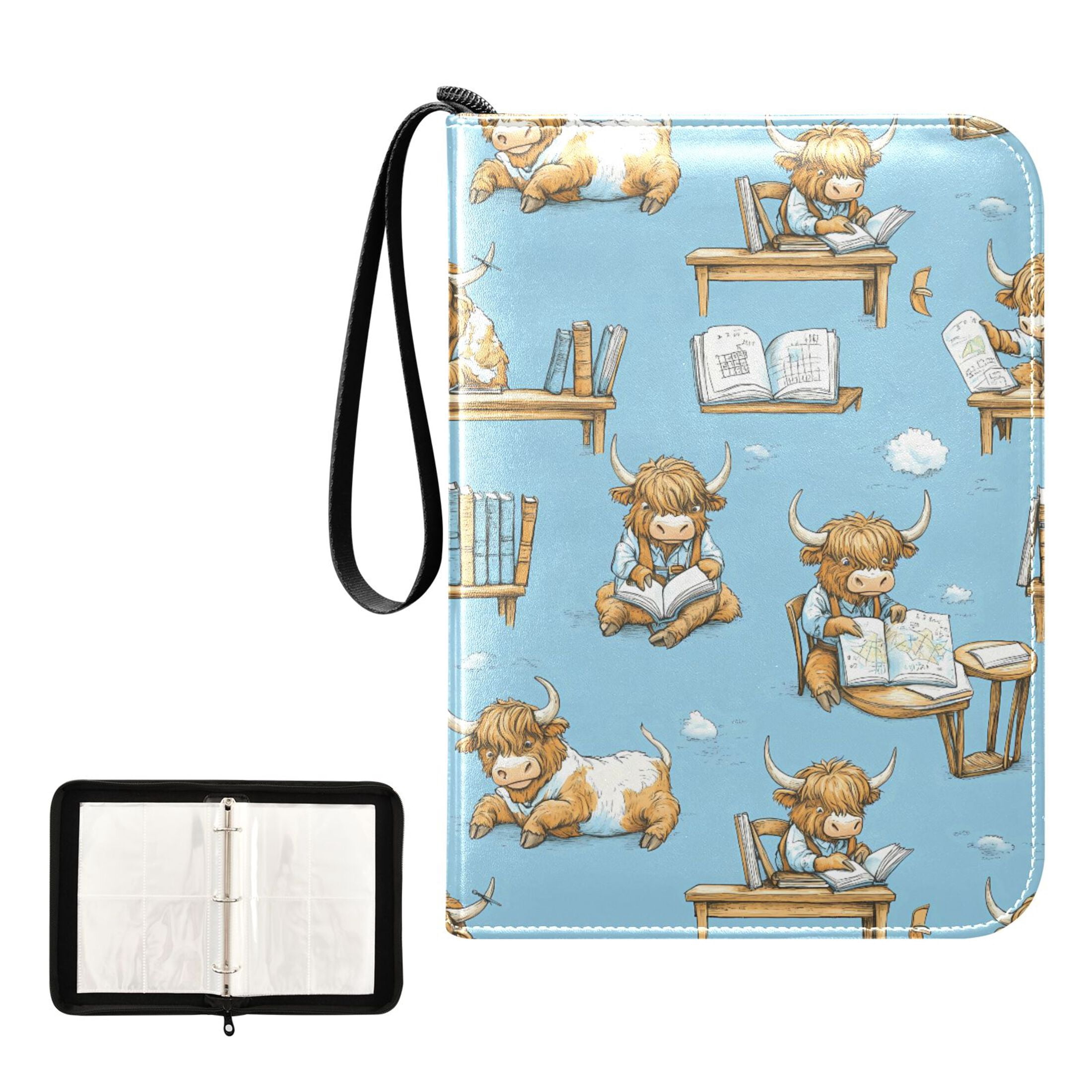 ALAZA Highland Cattle Reading Trading Card Binder 4 Pocket Cards Collection Album 400 Folder Holder