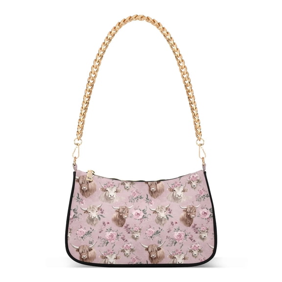 ALAZA Highland Cattle Roses Women's Chain Shoulder Bag Hobo Handbag Tote Crossbody Purse