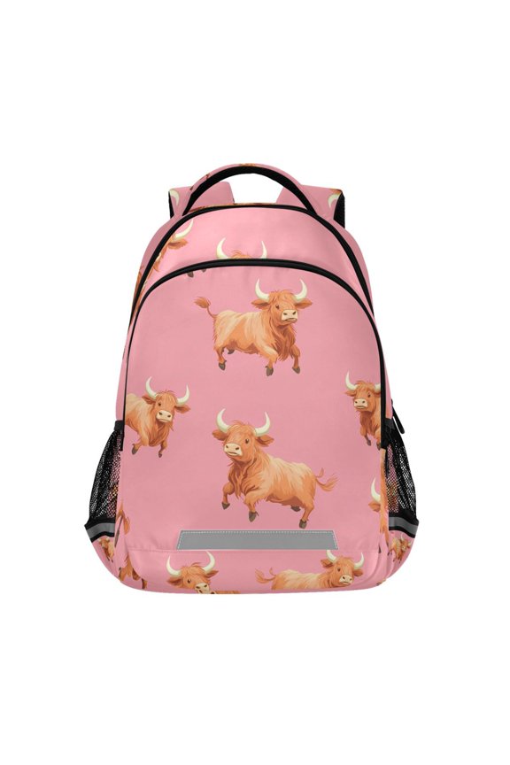 Highland Cattle Running Backpack Elementary School Bag Bookbag Travel Rucksack
