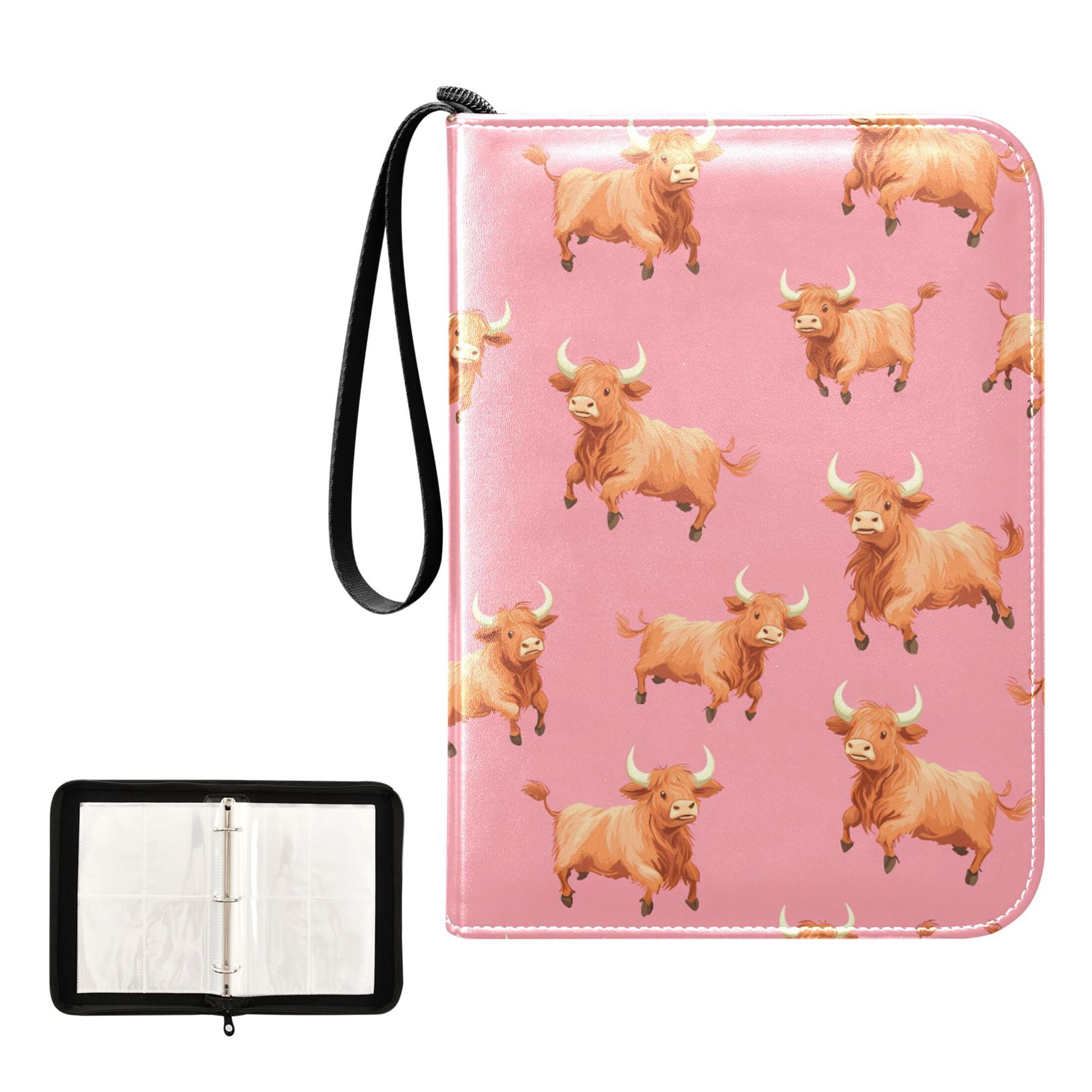 ALAZA Highland Cattle Running Trading Card Binder 4 Pocket Cards Collection Album 400 Folder Holder