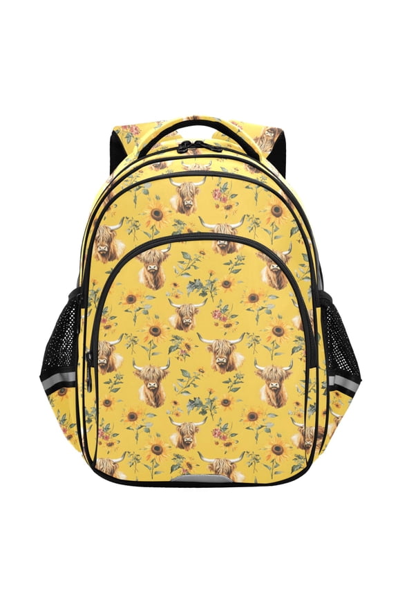 Highland Cattle Sunflower School Backpack Elementary Bag Student Bookbag Travel Rucksack