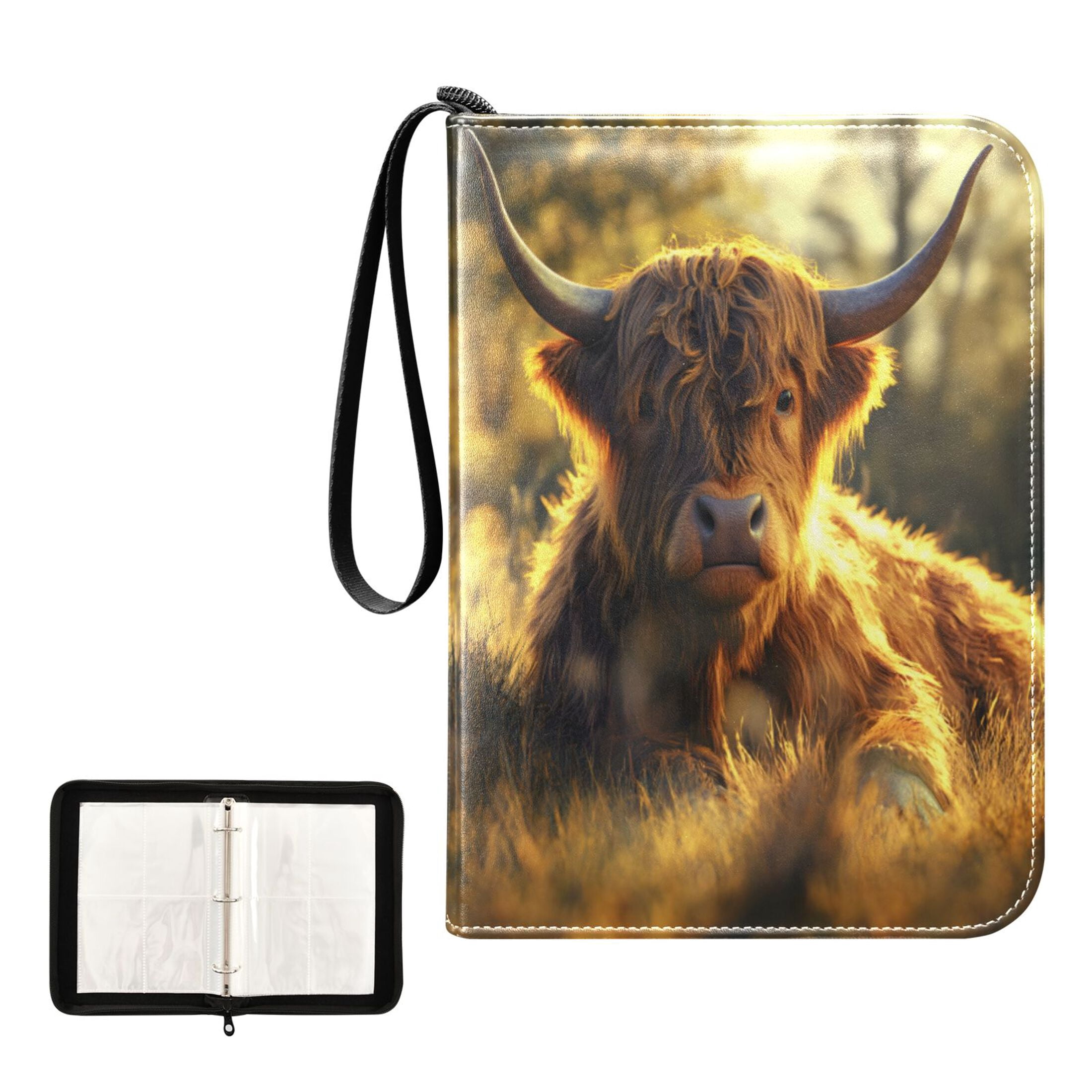 ALAZA Highland Cattle Sunset Trading Card Binder 4 Pocket Cards Collection Album 400 Folder Holder