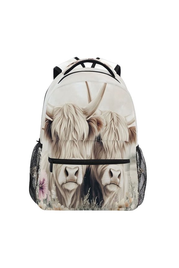 Highland Cattle in Field Pattern School Backpack Elementary Stylish Bookbag Laptop Bags Travel Daypack