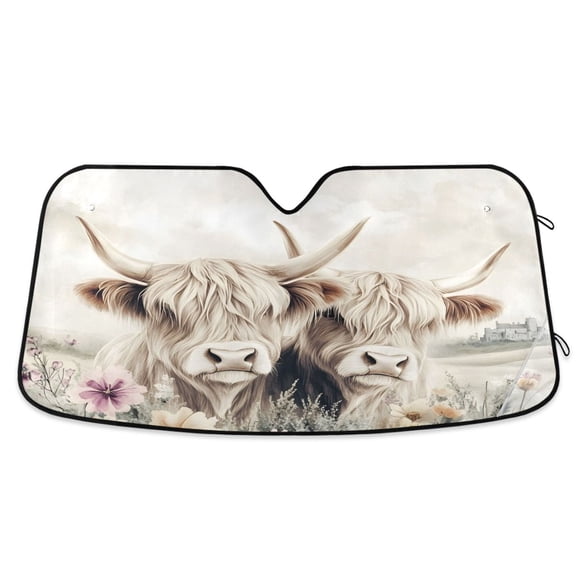 ALAZA Highland Cattle in Field Windshield Sun Shade Car Foldable Sun Visor Block UV Rays Protector 55"x27.6"