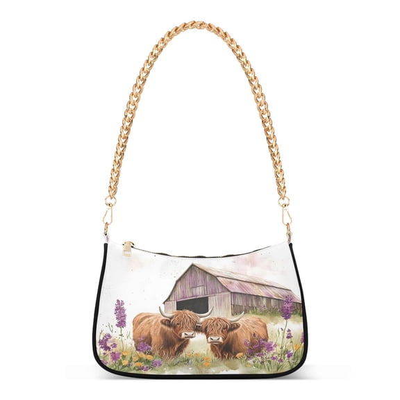ALAZA Highland Cattle in Lavenders Women's Chain Shoulder Bag Hobo Handbag Tote Crossbody Purse