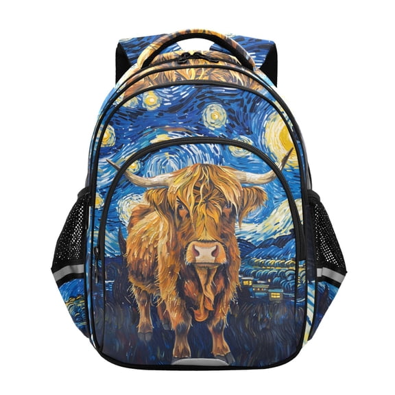 ALAZA Highland Cattle in Starry Night School Backpack Elementary Bag Bookbag Travel Rucksack
