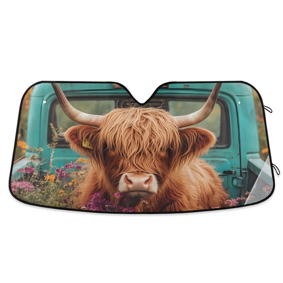 ALAZA Highland Cattle in Truck Pattern Windshield Sun Shade Car Foldable Visor Block UV Rays Protector 55"x27.6"