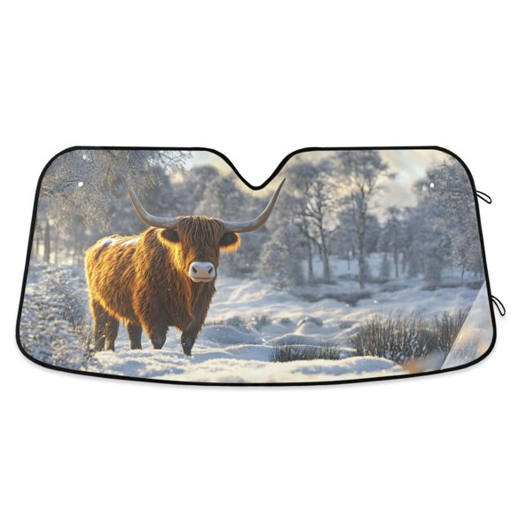 ALAZA Highland Cattle in Winter Windshield Sun Shade Car Foldable Visor Block UV Rays Protector 53"x23.5"