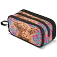 ALAZA Highland Cattle on Leopard Pencil Case Bag Large 3 Compartment ...