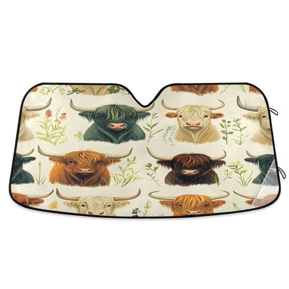 ALAZA Highland Cattles Windshield Sun Shade Car Foldable Sun Visor Block UV Rays Protector 53"x23.5"