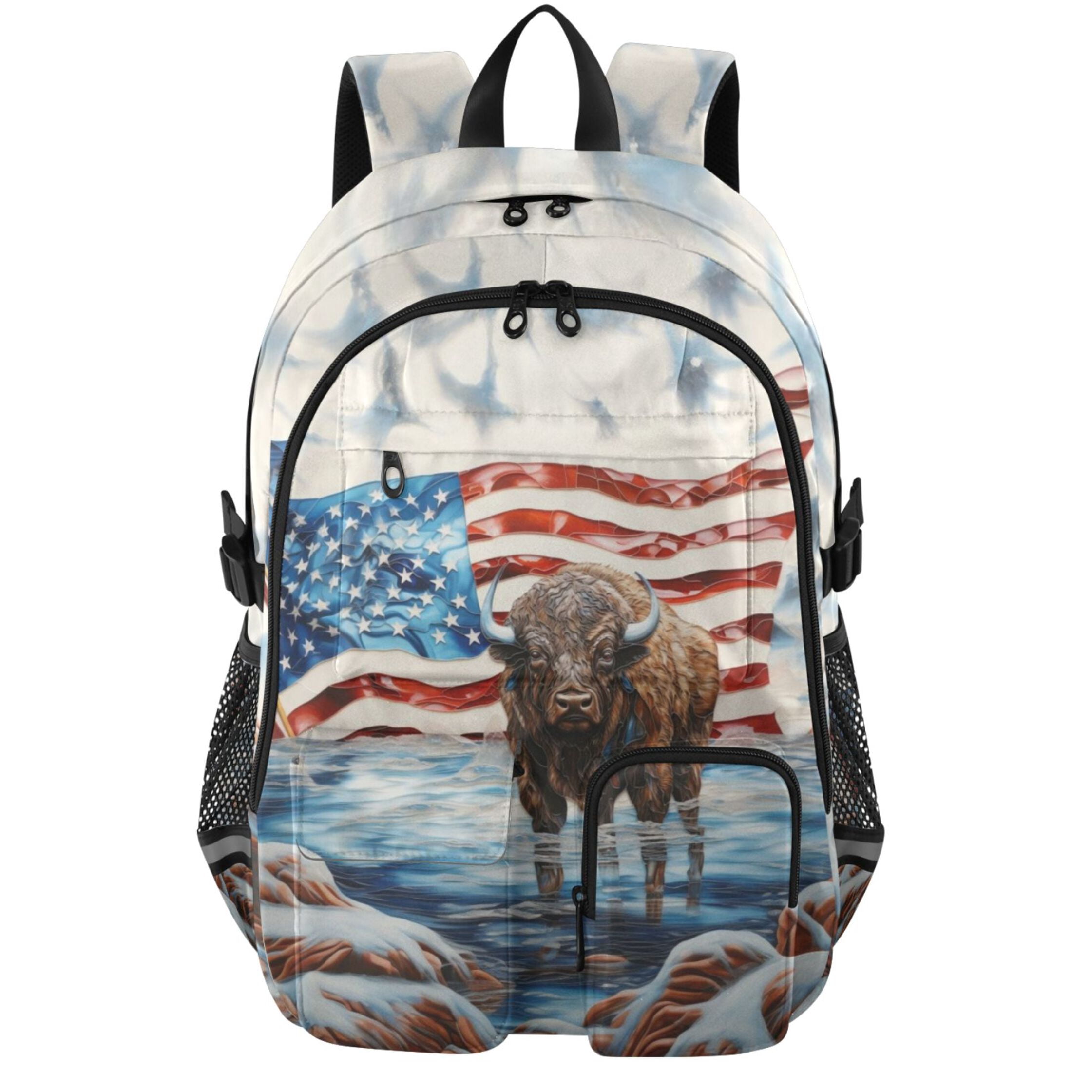 ALAZA Highland Cow America Flag Print Student Backpack School Bookbag Large Laptop Daypack Travel Bag
