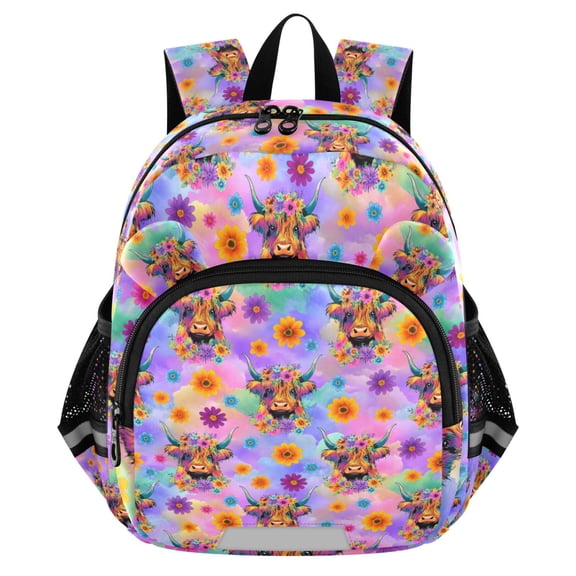 ALAZA Highland Cow Floral Gradient Mini Backpack School Bookbag Age 3-7 Medium