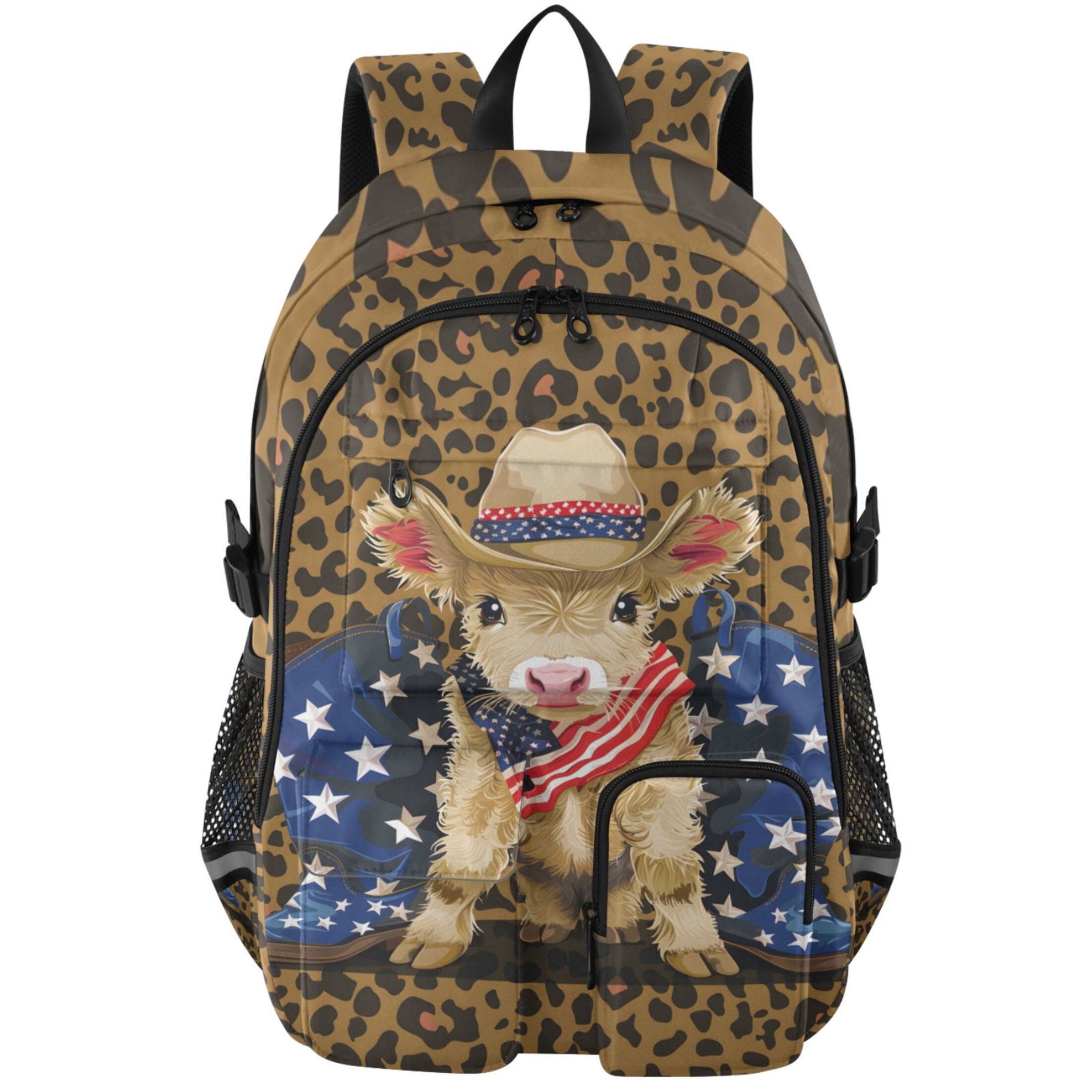 ALAZA Highland Cow Leopard Print Student Backpack School Bookbag Large Laptop Daypack Travel Bag