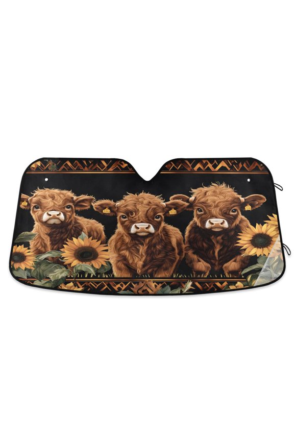Highland Cow Sunflower Windshield Sun Shade Car Foldable Sun Visor Block UV Rays Protector 55"x27.6"