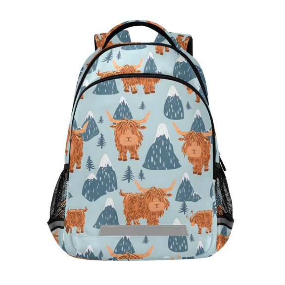 ALAZA Highland Cow and Mountains Backpack Elementary School Bag Bookbag Travel Rucksack