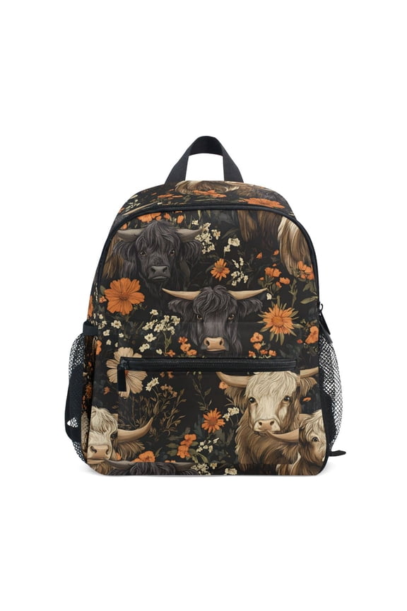 Highland Cows Flower School Backpack Small Bookbag Mini Bags