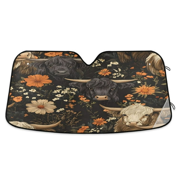 ALAZA Highland Cows Flower Windshield Sun Shade Car Foldable Sun Visor Block UV Rays Protector 57"x31.5"