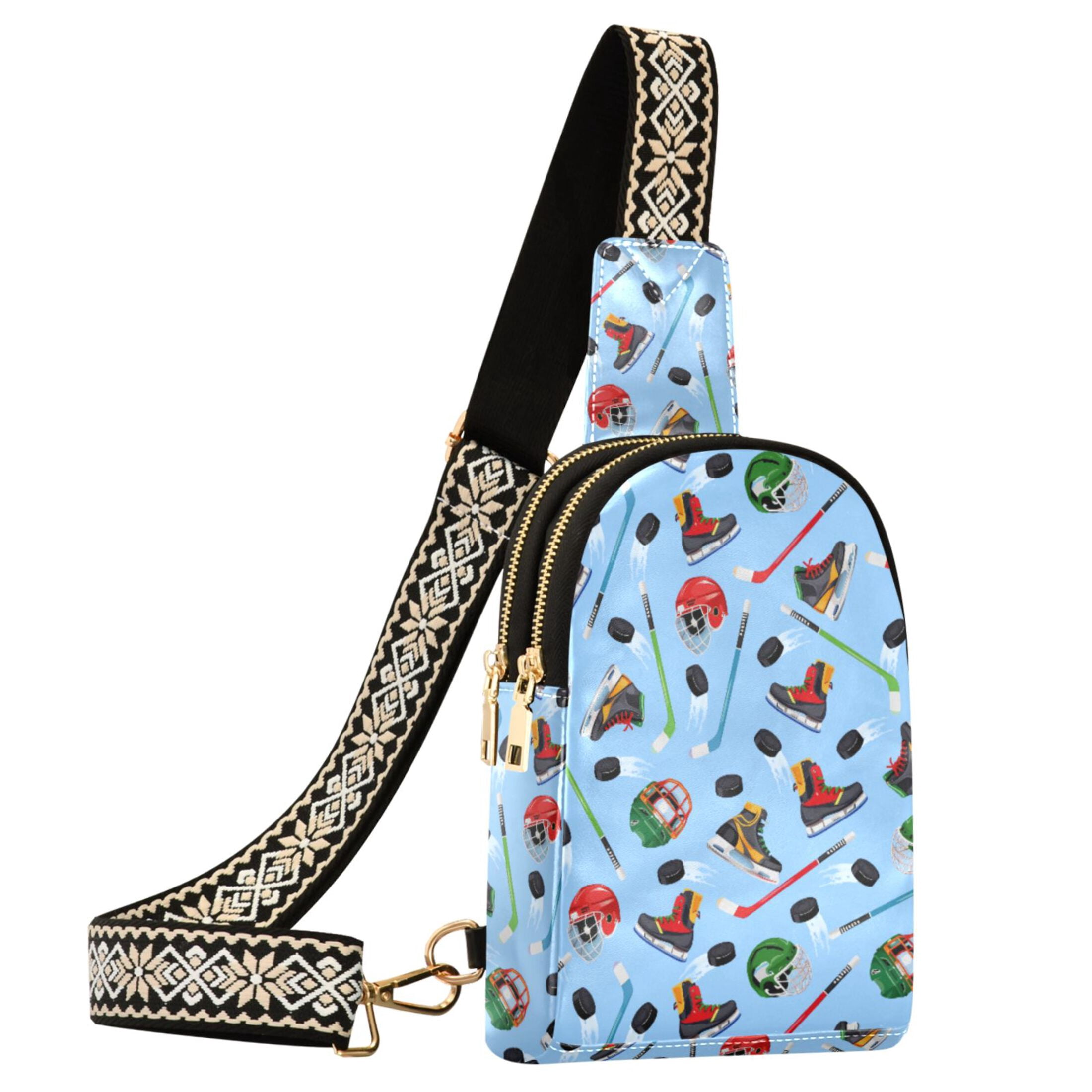 ALAZA Hockey Player Items Sling Bag for Women Men Waterproof Crossbody Chest Bags