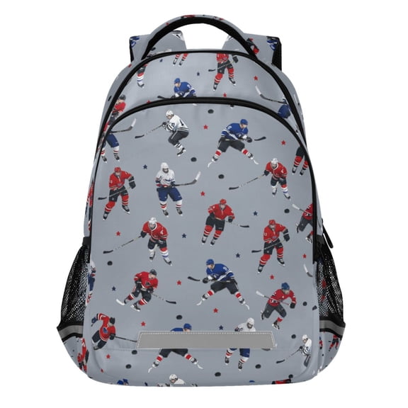 ALAZA Hockey Players Winter Pattern Backpack Elementary School Bags Student Bookbag Travel Rucksack