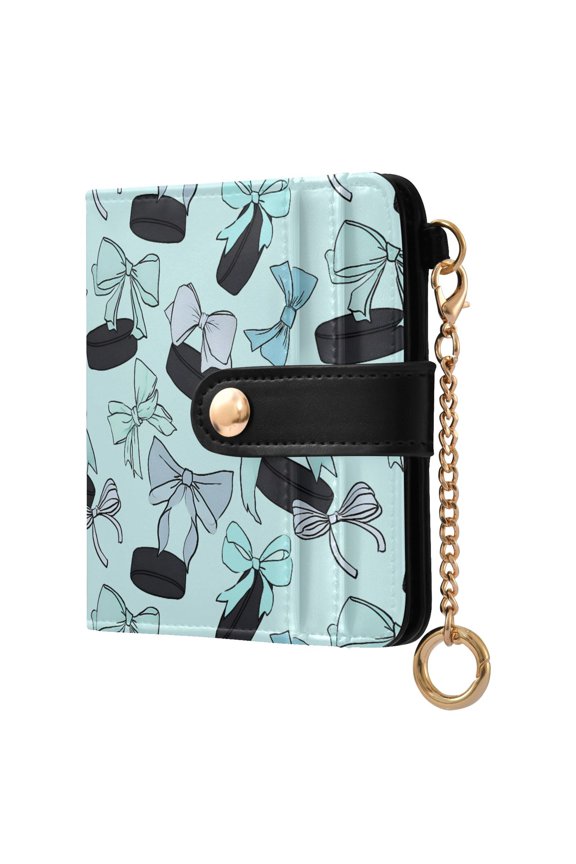 Hockey Pucks and Bows Pattern RFID Blocking Bifold Wallet Women Compact Card Holder with ID Window Zipper Coin Pocket