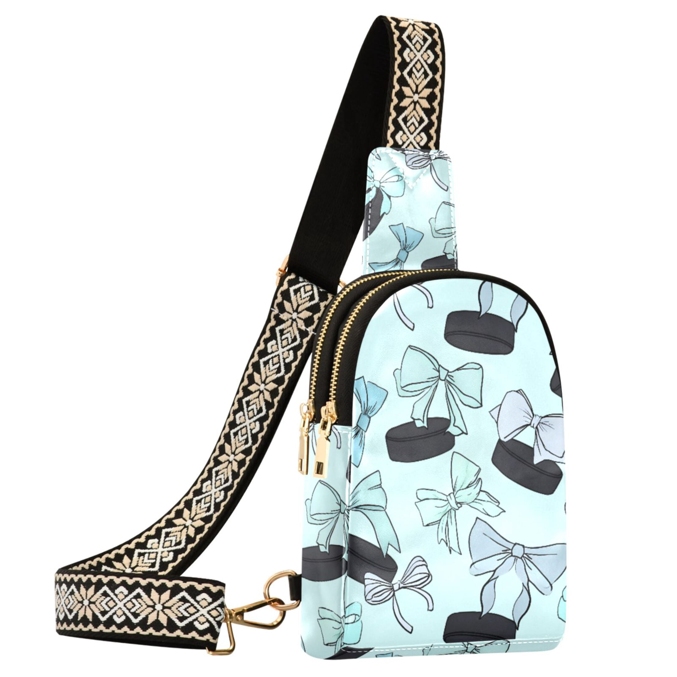 ALAZA Hockey Pucks and Bows Sling Bag for Women Men Waterproof Crossbody Chest Bags