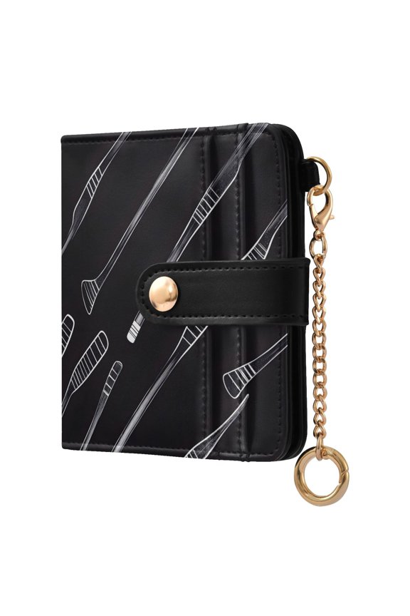 Hockey Sticks Pattern RFID Blocking Bifold Wallet Women Compact Card Holder with ID Window Zipper Coin Pocket