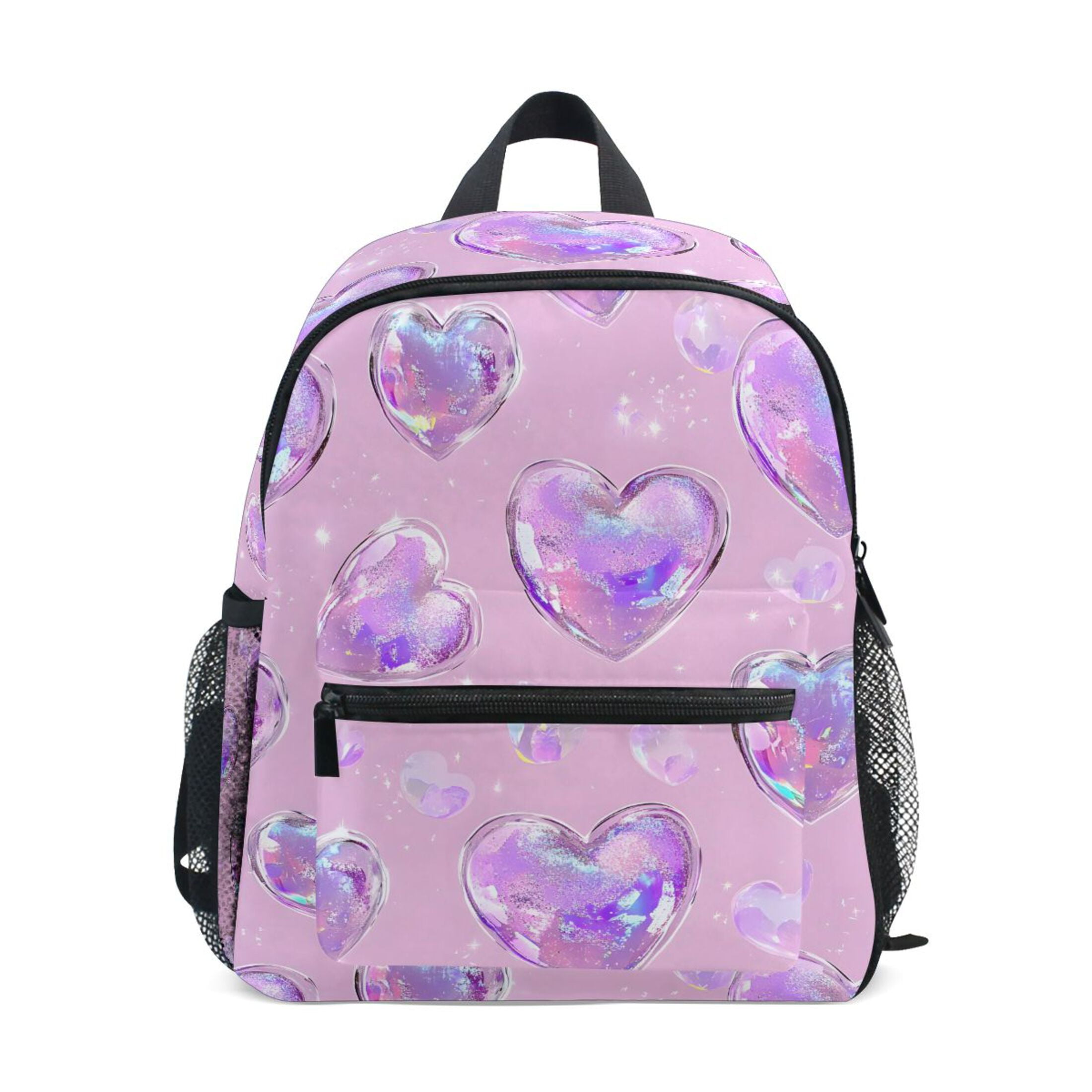 ALAZA Holographic Glitter Hearts School Backpack Small Bookbag Mini Bags