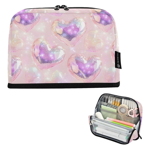 ALAZA Holographic Glitter Hearts-a1 Pencil Case Pen Pouch Bag Large Capacity Organizer