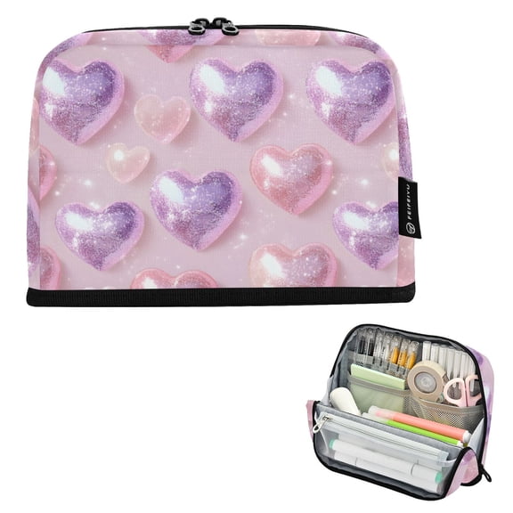 ALAZA Holographic Glitter Hearts-a2 Pencil Case Pen Pouch Bag Large Capacity Organizer