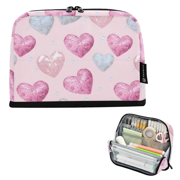 ALAZA Holographic Glitter Hearts-a3 Pencil Case Pen Pouch Bag Large Capacity Organizer