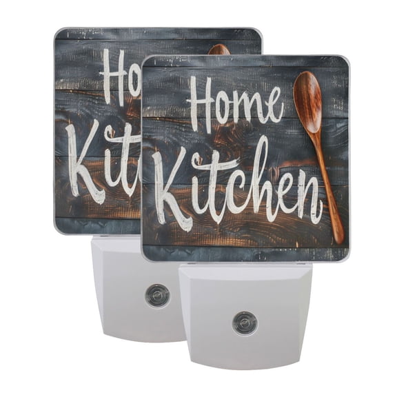 ALAZA Home Kitchen on Wood Night Lights 2 Pack Plug-in Wall LED Nightlight Auto Dusk-to-Dawn Sensor Lamps