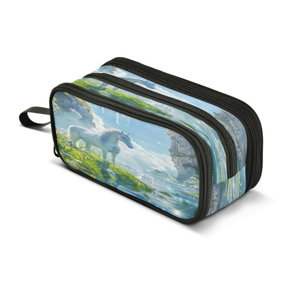 ALAZA Horse Beautiful Landscape Pencil Case Bag 3 Compartment Pen Pouch Large Storage Holder Box Organizer