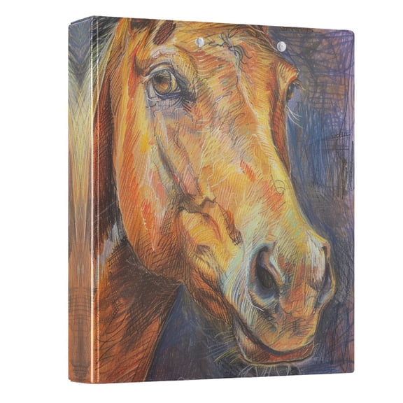 ALAZA Horse Head Crayon Drawing 3 Ring Binder 1.5 Inch Three Ring Office Binders w/ clipboard & 3 pockets, Hold 200 Sheets, 1 pc
